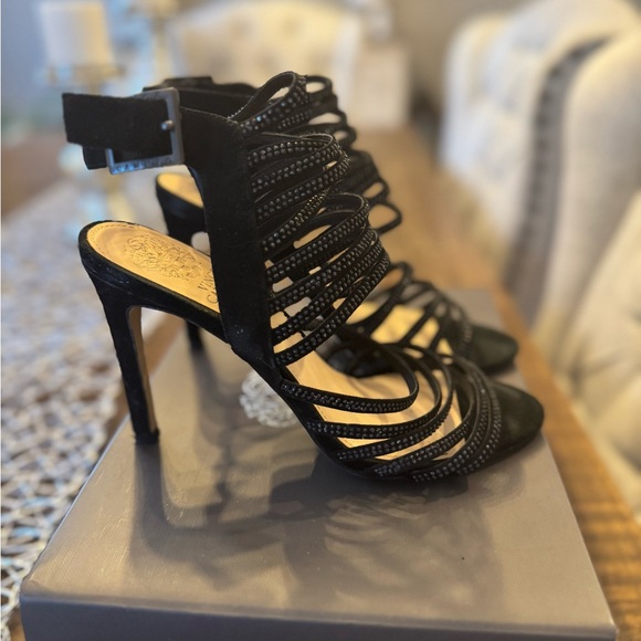 Vince Camuto Elegant Black Strappy Heels - Picture 1 of 5